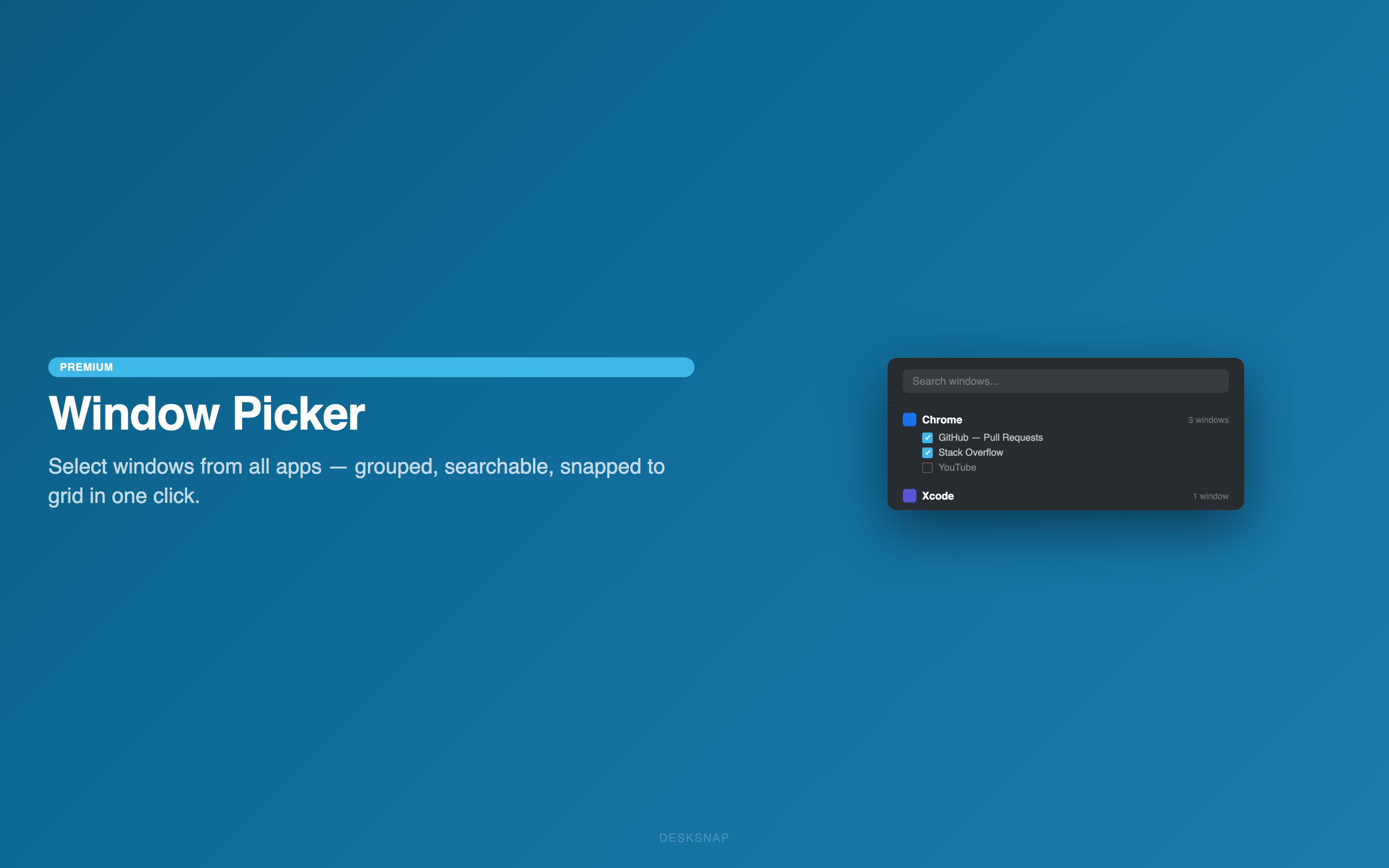 Window Picker: select windows from all apps, grouped and searchable