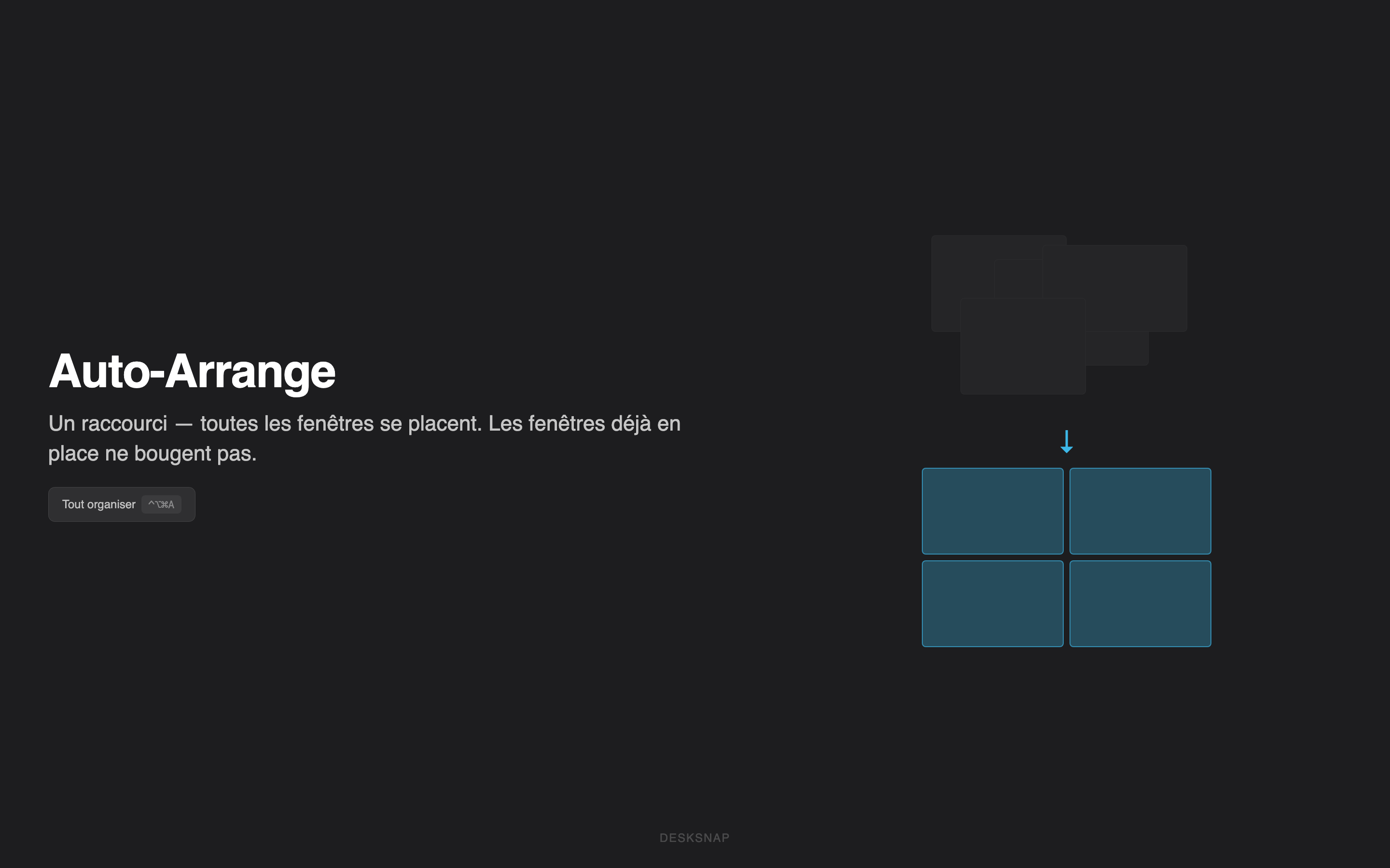 Desksnap Auto-Arrange : des fenêtres chaotiques s'alignent parfaitement en grille avec un seul raccourci